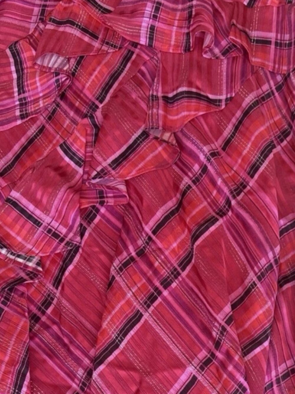 LoveShackFancy Rialto Cheery Red Plaid Metallic Ruffle Maxi Dress NWT - Picture 5 of 8